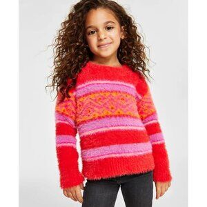 Holiday Lane Youth Little Girls Size 6X Fair Isle Crewneck Sweater Red $40 021